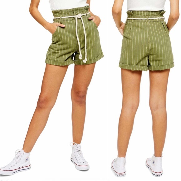Topshop Pants - NWT TopShop Green Stripe Paperbag Shorts